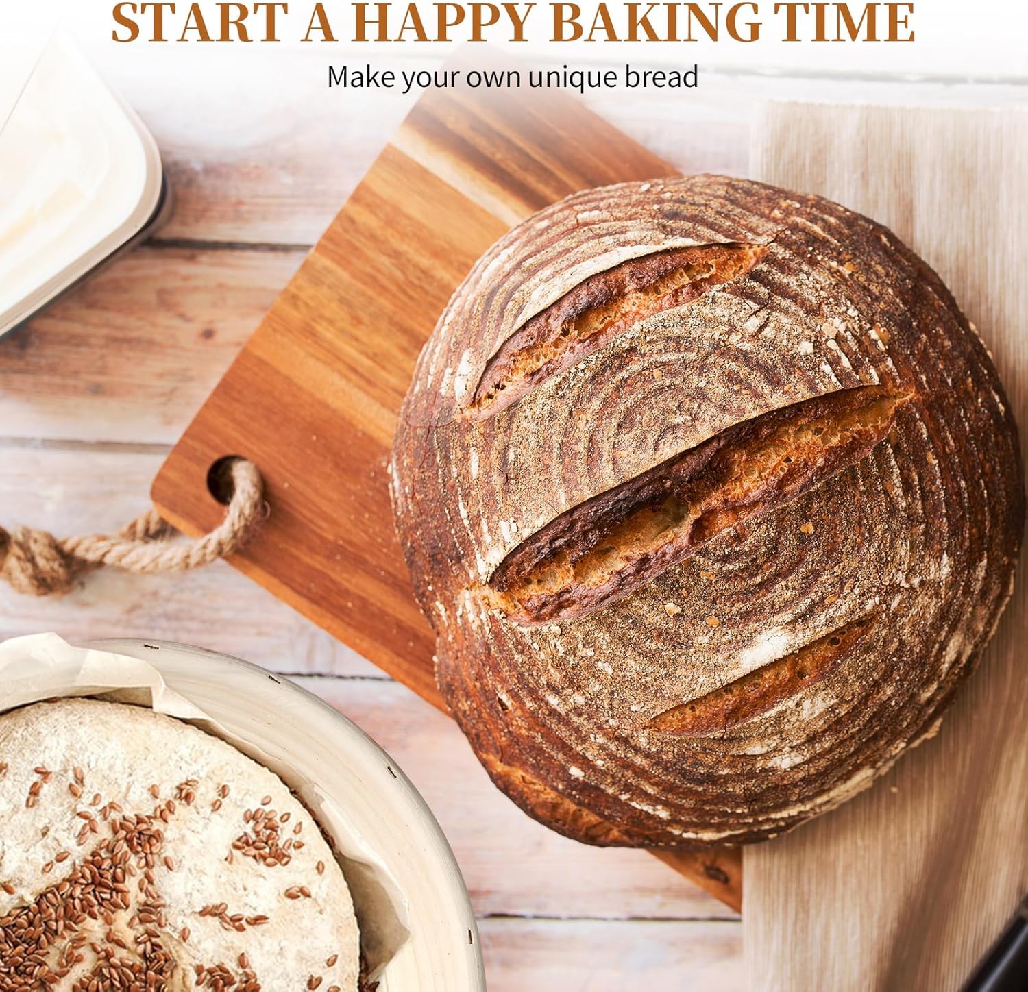 Banneton Bread Proofing Basket Banneton Basket Set Sourdough Proofing Basket Round Proofing Bowls Handmade Rattan Baskets and Liners (Round 9 inch set of 2)