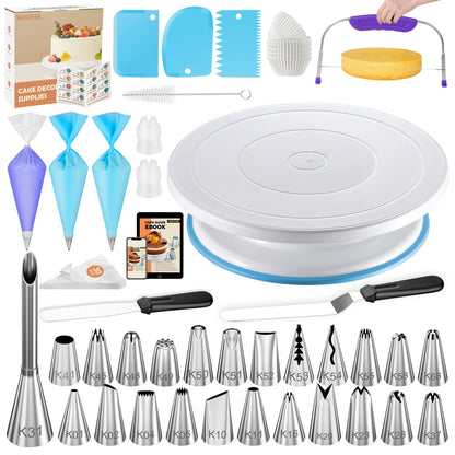 Kootek 230PCs Cake Decorating Kits, Baking Supplies Tools with Cake Stand Turntable, Piping Bags and Tips, Cake Leveler, Frosting Icing Spatulas & More Accessories for Cake Cupcake Decorations