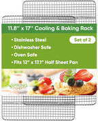 Spring Chef 10" x 15" Stainless Steel Cooling Racks for Baking - Oven Safe - Cookie Racks for Cooling Cookies - Fits Jelly Roll Pan - Perfect for Grilling, Roasting, Cooking, Drying - Set of 2
