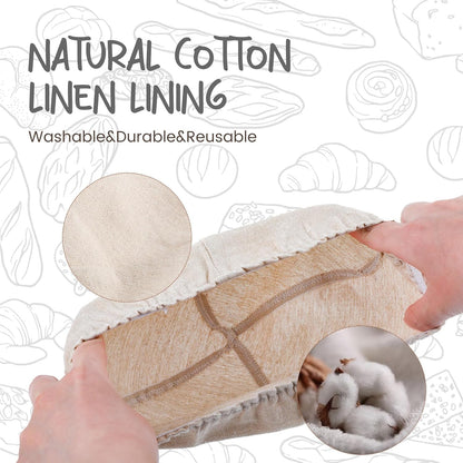 Bread Proofing Baskets Set of 2 10 inch Oval Shaped Dough Proofing Bowls w/Liners Perfect for Professional & Home Sourdough Bread Baking