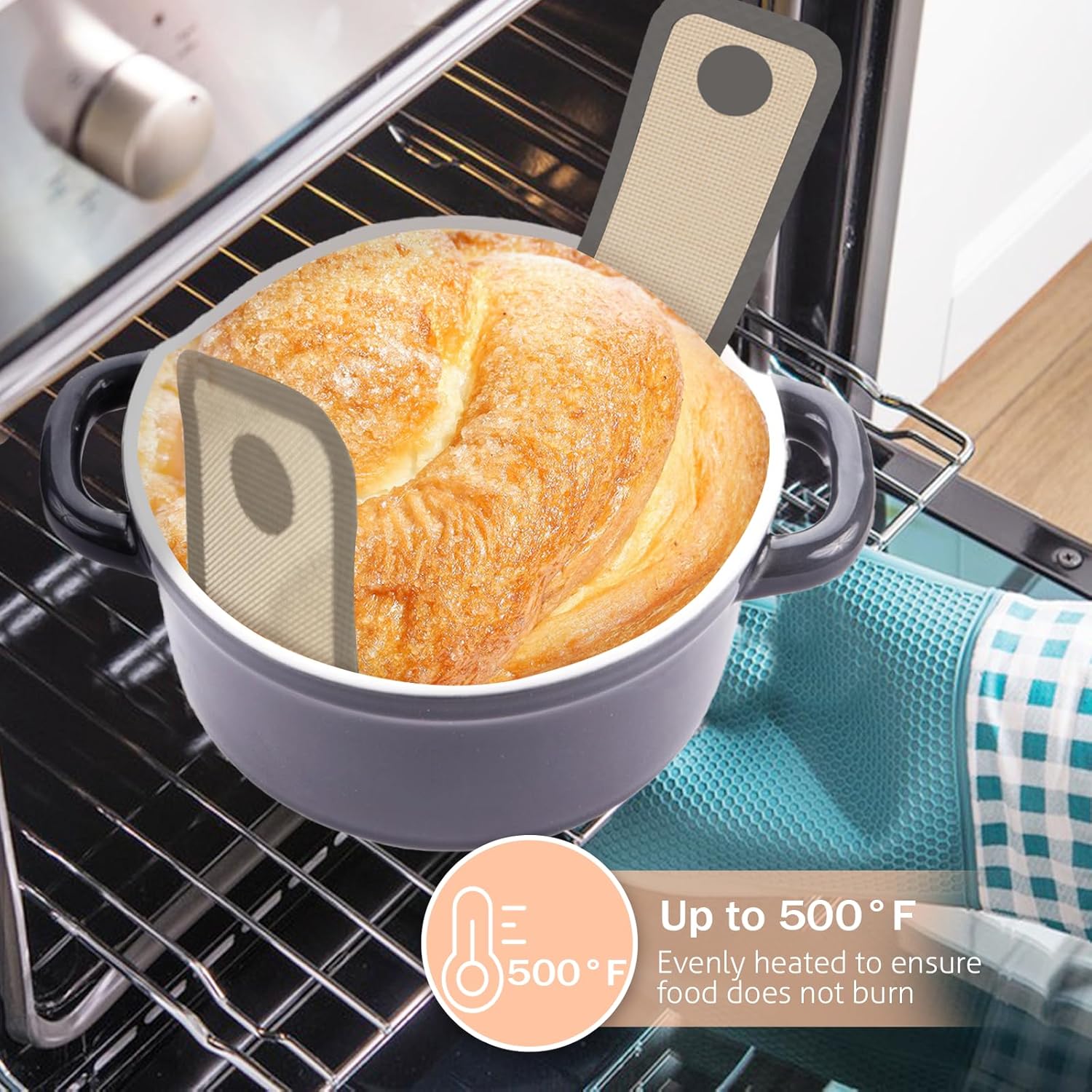 Silicone Bread Sling for Dutch Oven, 2 PCS Non-Stick & Easy Clean Reusable Silicone Bread Baking Mat with Long Handles, Easy to Transfer Sourdough Bread, BM02