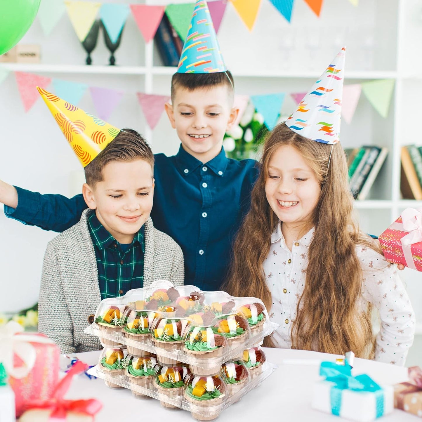 LotFancy Cupcake Containers 12 Count, 12 Sets, Plastic Dozen Cupcake Boxes, Disposable Cupcake Carrier Holder with Detachable Tall Dome Lid, BPA Free, Standard Size