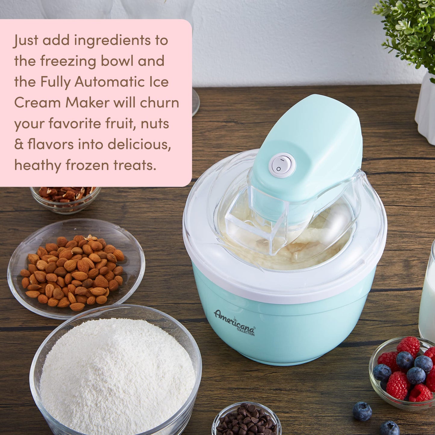 Maxi-Matic EIM-520 Automatic Easy, Homemade Electric Maker, Ingredient Chute, On/Off Switch, No Salt Needed, Creamy Ice Cream, Gelato, Frozen Yogurt, or Sorbet, 1 Quart, Blue