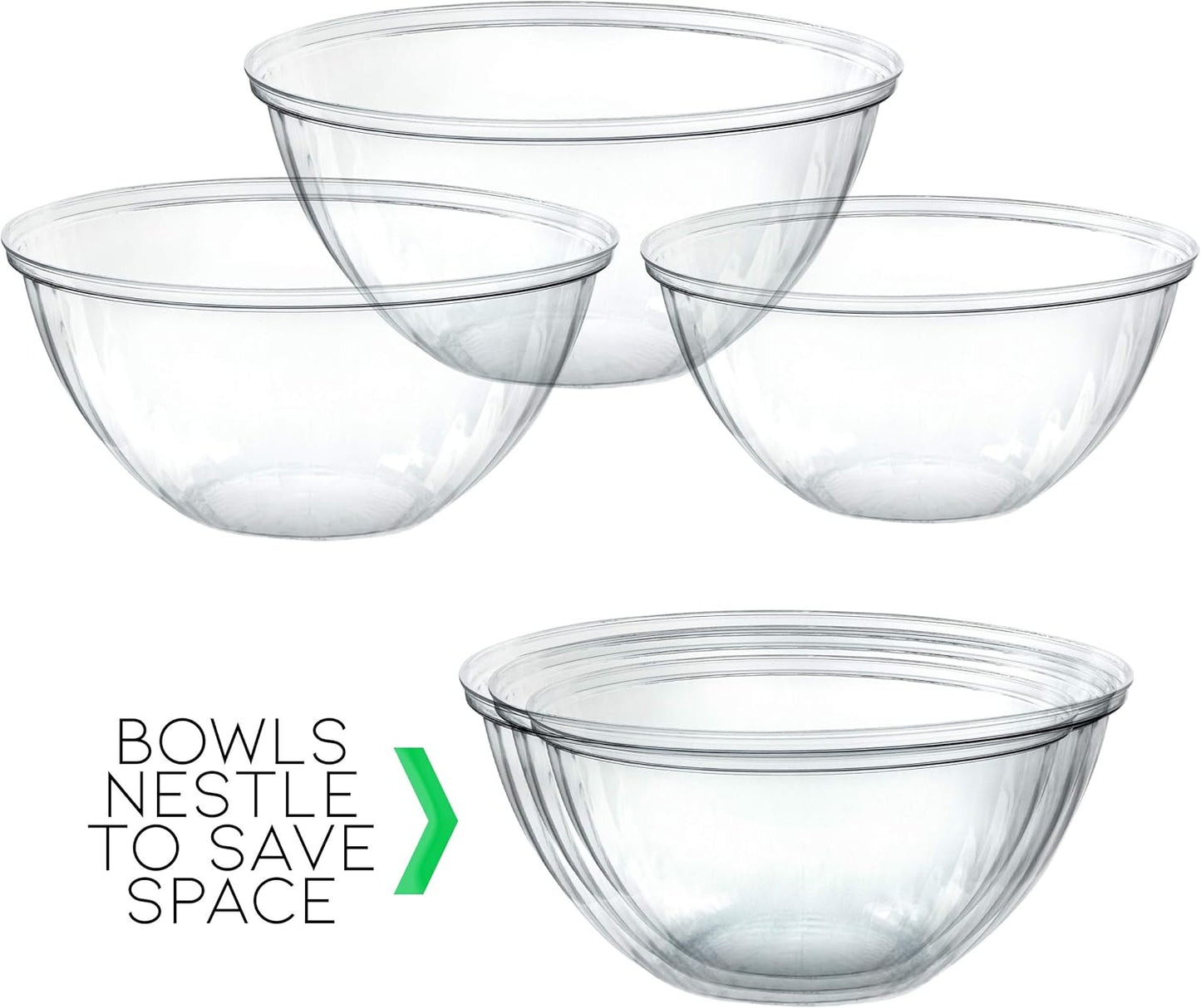PLASTICPRO Disposable Round Crystal Clear Serving Bowls For Party Snack or Salad, Plastic Clear Chip Bowls, Candy Dish (2, 48 OUNCE)