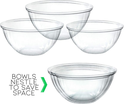 PLASTICPRO Disposable Round Crystal Clear Serving Bowls For Party Snack or Salad, Plastic Clear Chip Bowls, Candy Dish (2, 48 OUNCE)