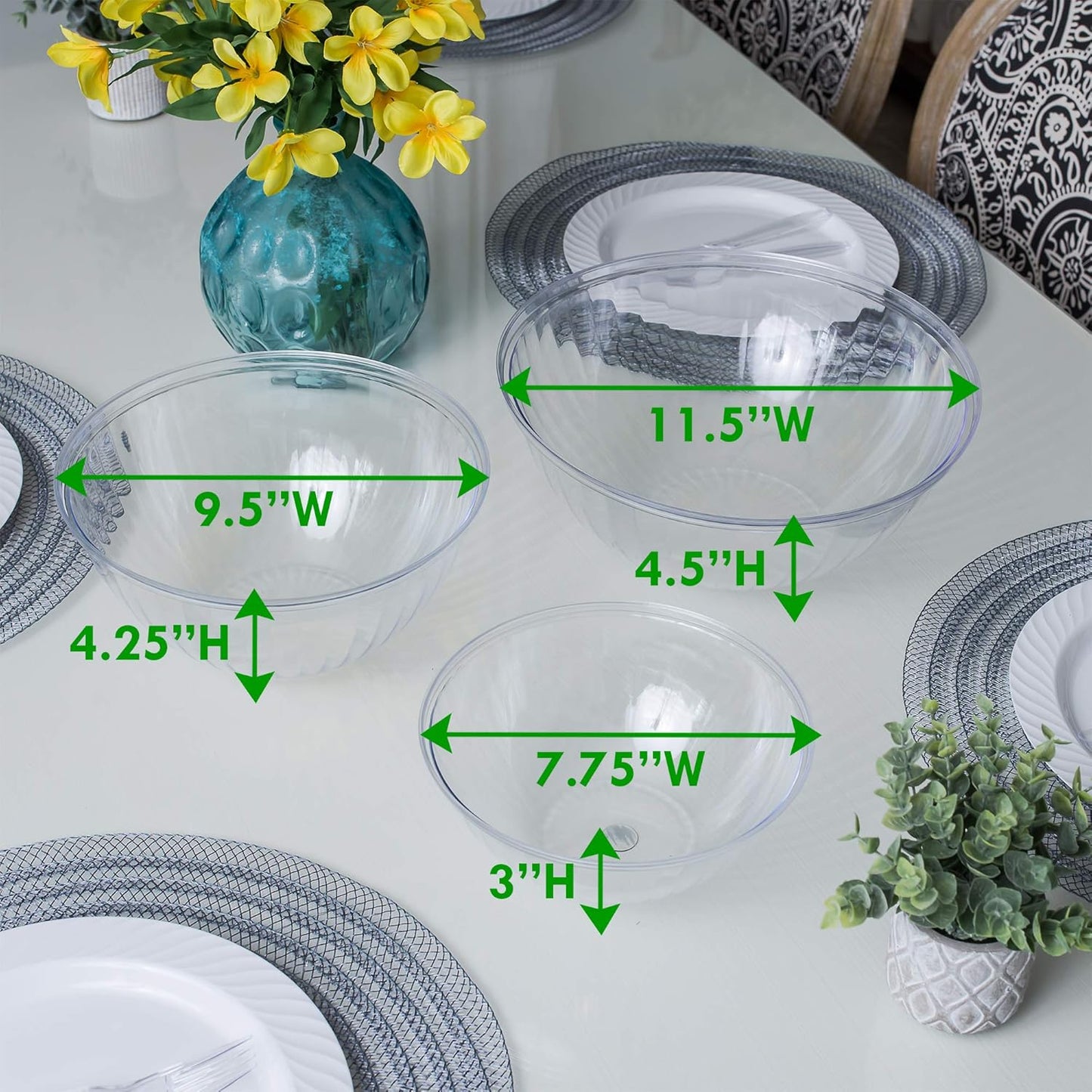 PLASTICPRO Disposable Round Crystal Clear Serving Bowls For Party Snack or Salad, Plastic Clear Chip Bowls, Candy Dish (2, 48 OUNCE)