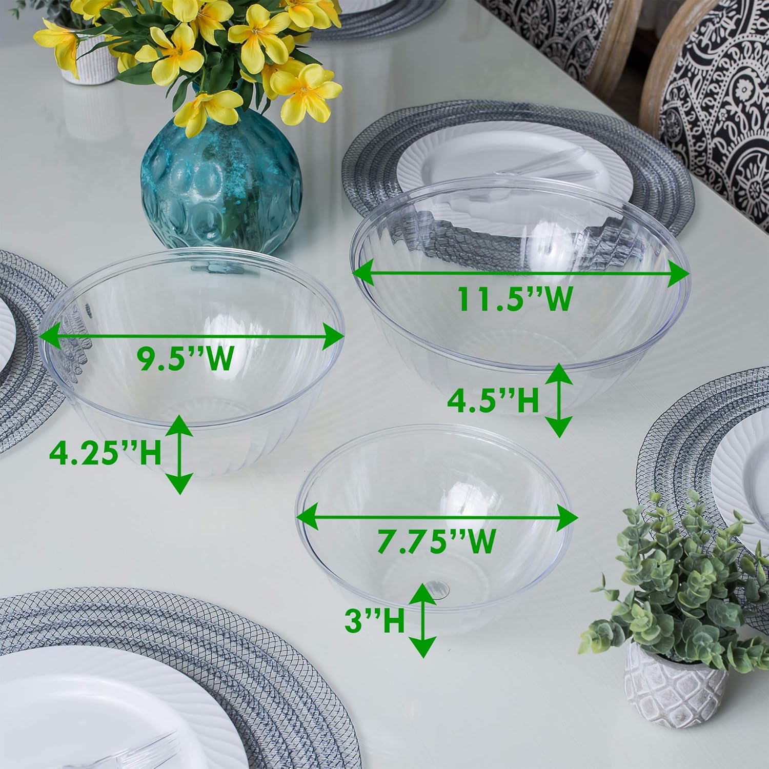 PLASTICPRO Disposable Round Crystal Clear Serving Bowls For Party Snack or Salad, Plastic Clear Chip Bowls, Candy Dish (2, 48 OUNCE)
