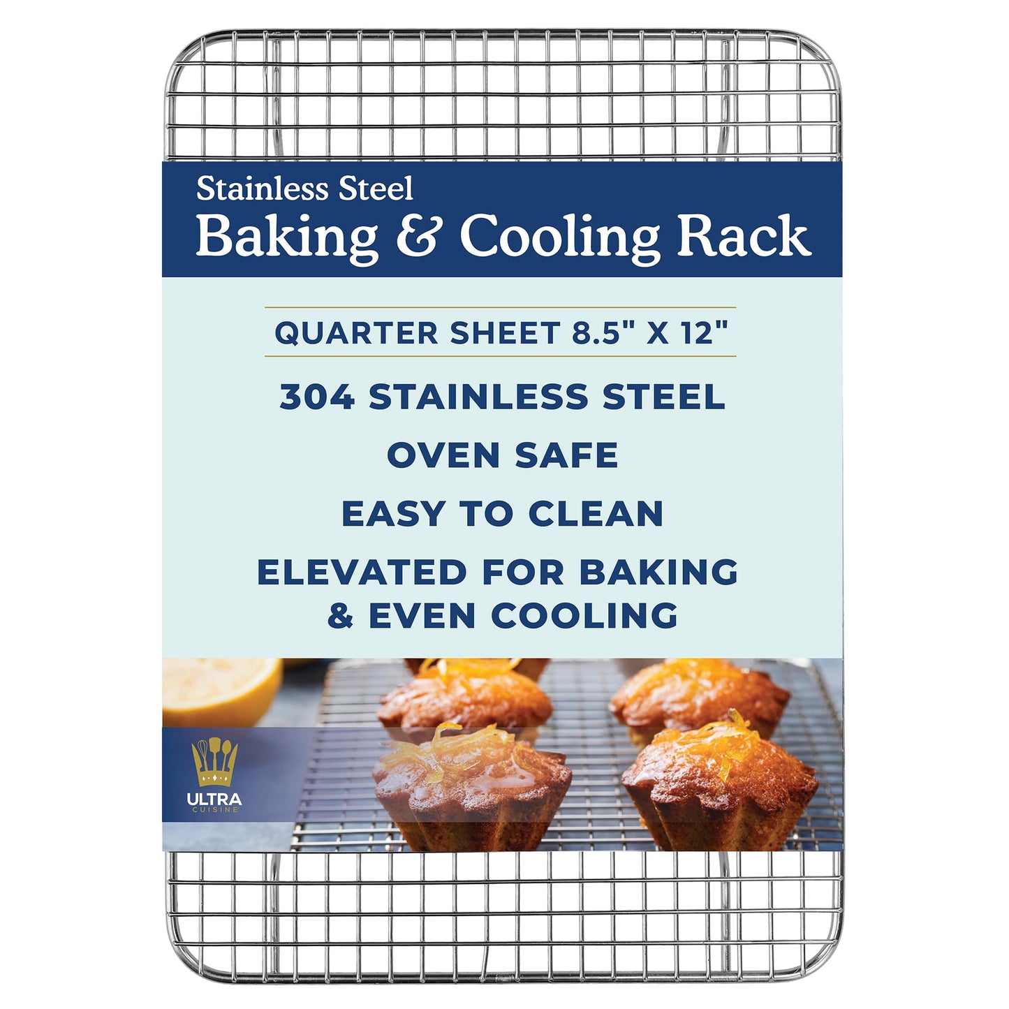 Ultra Cuisine Oven-Safe, Dishwasher-Safe 100% Stainless Steel Cooling and Baking Rack Set Heavy Duty Tight-Wire - 11.5 x 16.5-inch - Set of 2 - Half Sheet Pan Cooling Racks