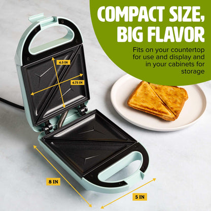 Tasty Mini Sandwich Maker, Makes Sandwiches, Paninis, Grilled Cheese, Desserts, Quick Results, Easy Cleanup, 600W, Aqua