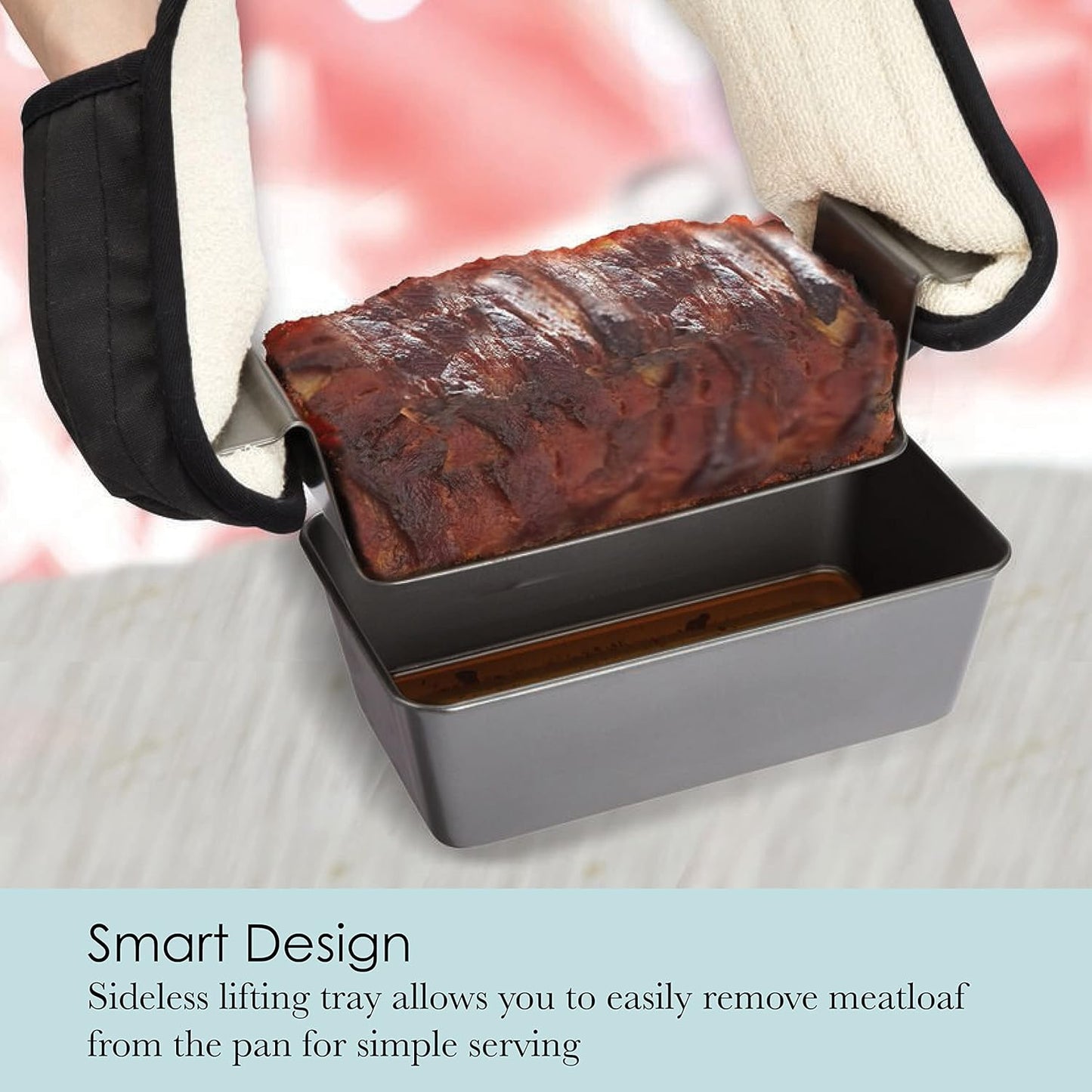 Chicago Metallic 2-Piece Healthy Meatloaf Pan with Draining Insert Professional Grade Non-Stick Carbon Steel Baking Pan with Lift and Serve Feature, 12.2 inch, Grey