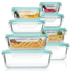 Vtopmart 8 Pack Szklane pojemniki do przechowywania żywności z hermetycznymi pokrywkami, Szklane pojemniki do przygotowywania posiłków, Bento Boxy na lunch, do kuchenki mikrofalowej, piekarnika, zamrażarki i zmywarki, bez BPA