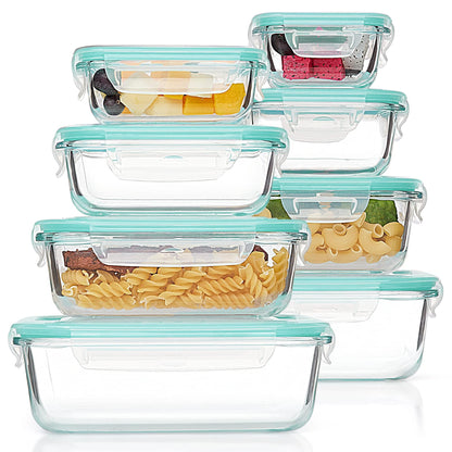 Vtopmart 8 Pack Glass Food Storage Containers with Airtight Lids, Glass Meal Prep Containers, Bento Boxes for Lunch, for Microwave, Oven, Freezer and Dishwasher, BPA Free