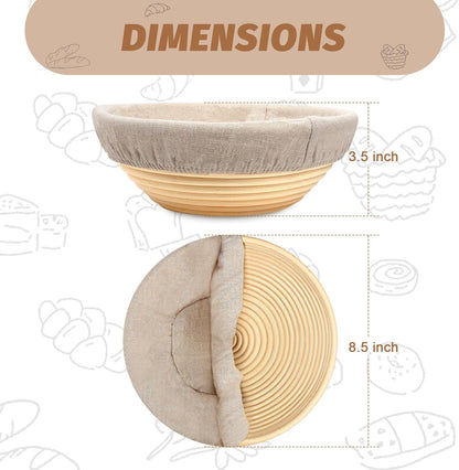 Sourdough Proofing Basket Gift Set of 2 Round Dough Proofing Bowls for Sour Dough Bread Baking Supplies, Proofing Basket or Home Sourdough Bakers Baking, 8.5 inch