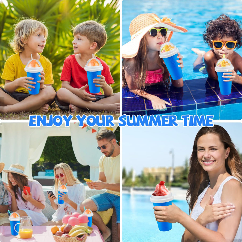 Kubek do robienia slushy, kubek do mrożonych koktajli Magic Quick Frozen Smoothies, przenośny dwuwarstwowy kubek do robienia slushy, maszyna do robienia slushie ze słomką i łyżką, prezenty świąteczne dla rodziny, dzieci i rodziny (niebieski)