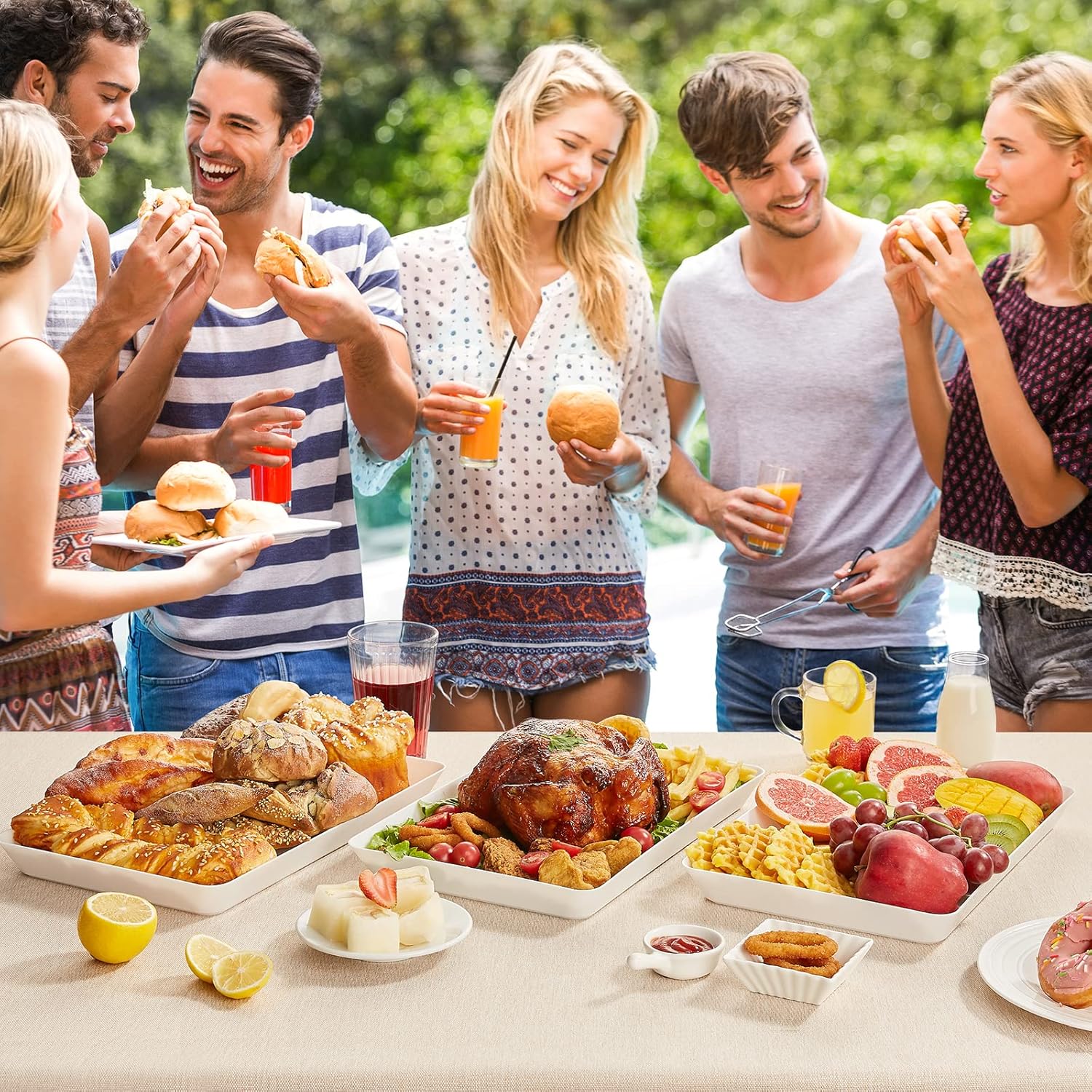 Lifewit Serving Tray Plastic for Party Supplies, 15" x 10" Platters for Serving Food, 3 pcs White Reusable Tray for Veggie, Snack, Fruit, Cookies, Desserts in Kitchen/Pantry Organization