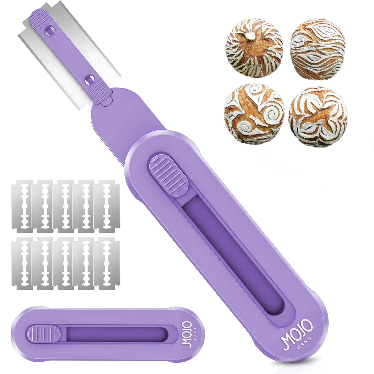 Bread lame for Dough, Magnetic & Reusable Bread Lame Dough Scoring Tool, Anti-Slip Handle with Long Retractable Razor blades, Sourdough Scoring tool for Bread Making (Blue)