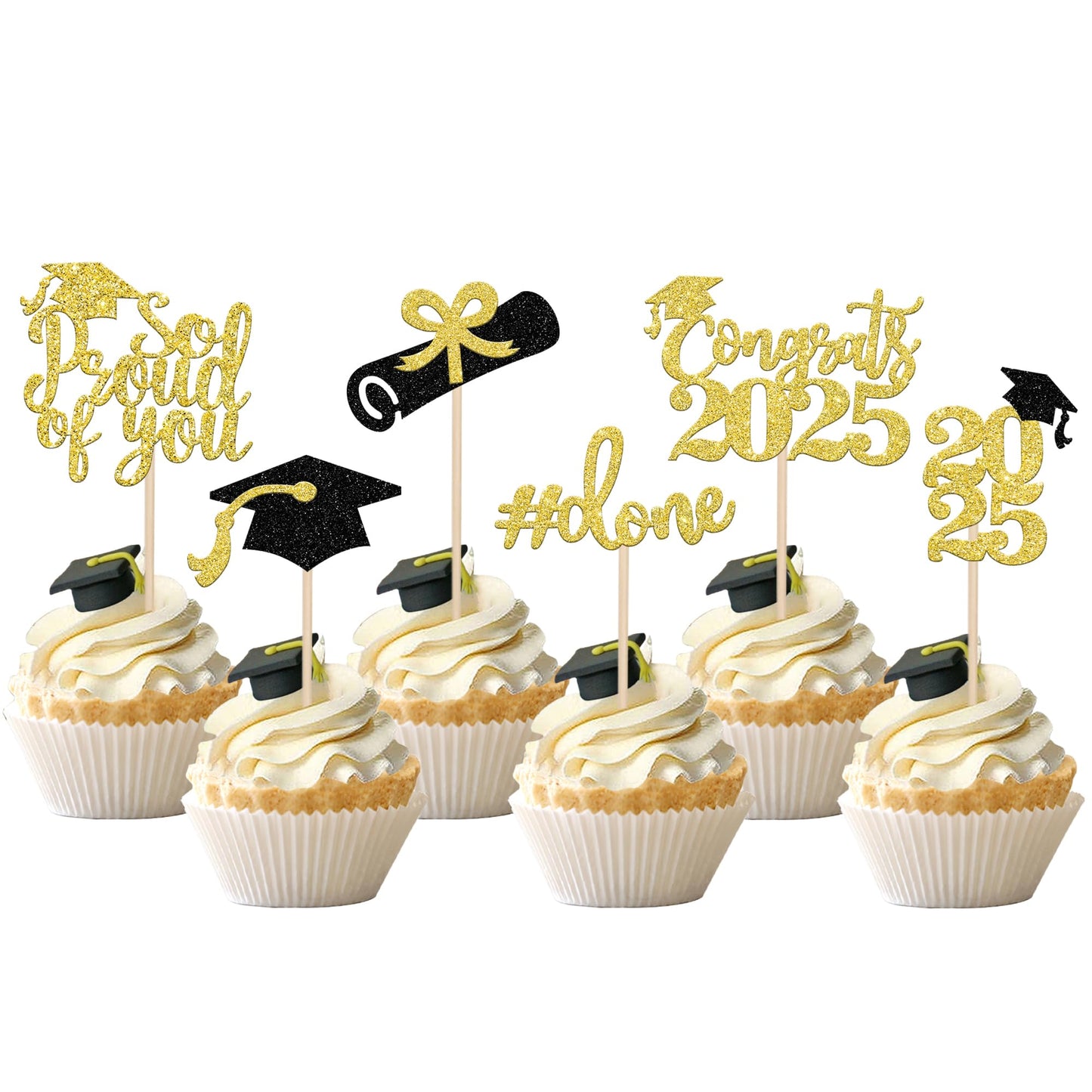 24 PCS 2025 Graduation Cupcake Toppers Glitter Diploma Congrats Grad Cap Cupcake Picks Class of 2025 Cake Decorations for 2025 Graduation Theme Party Supplies Pink