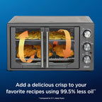 Oster Extra-Large French Door Air Fryer Countertop Oven, stal nierdzewna, 60-minutowy timer, 6 funkcji gotowania, uniwersalne akcesoria, zmniejsza zużycie energii i czas gotowania