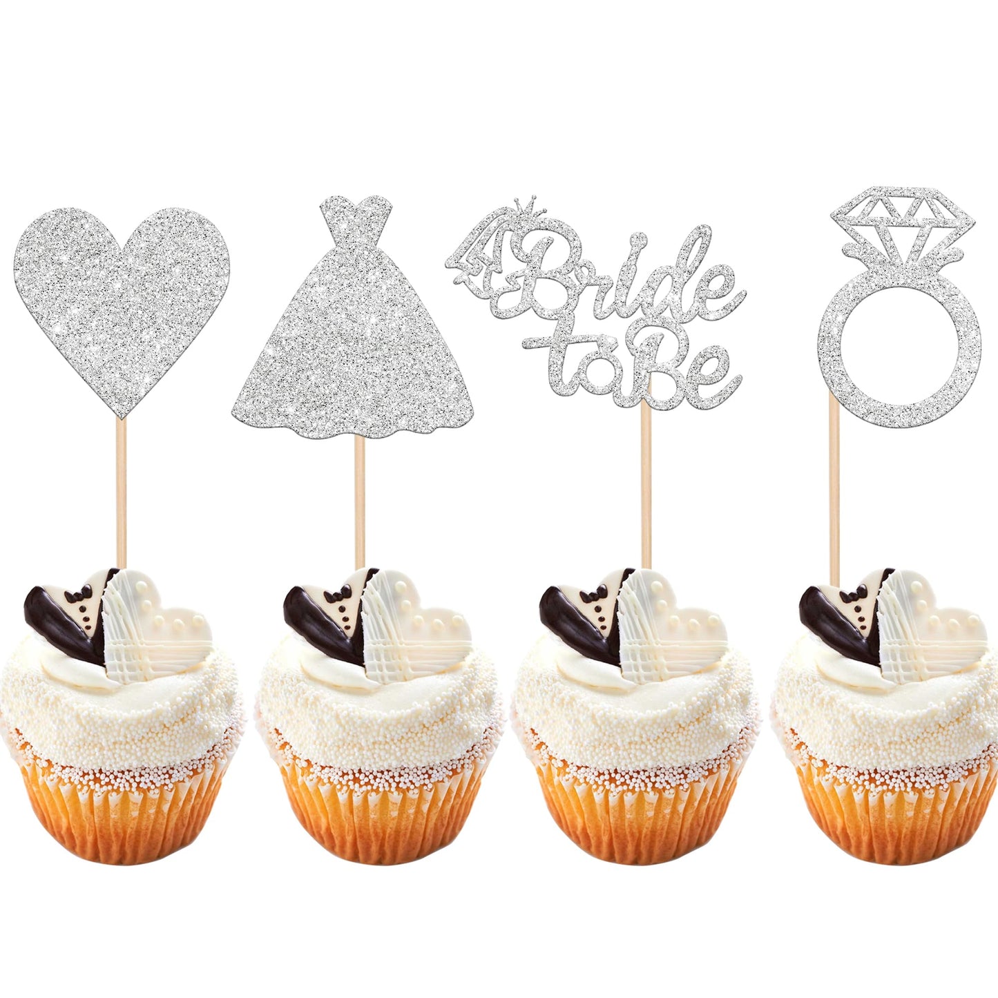 24 PCS Bride to Be Cupcake Toppers with Heart Ring Dress Bridal Shower Cupcake Picks Wedding Engagement Bachelorette Party Cake Decorations Supplies