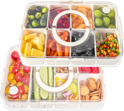 LUXEAR Divided Serving Tray with Lid and Handle Snack Box Charcuterie Container Dishwasher Safe 2Pack Snack Platters Portable Clear Organizer for Fruits, Candy, Snacks, Picnic, Party&Travel