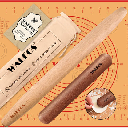 Walfos Marble Rolling Pin With Wooden Handles & Wood Cradle, 16.5 Inch Marble Rolling Pins For Making Pizza Dough And Tortillas, Dough Roller For Pie Crust, Cookie, Pasta (Gray & White)