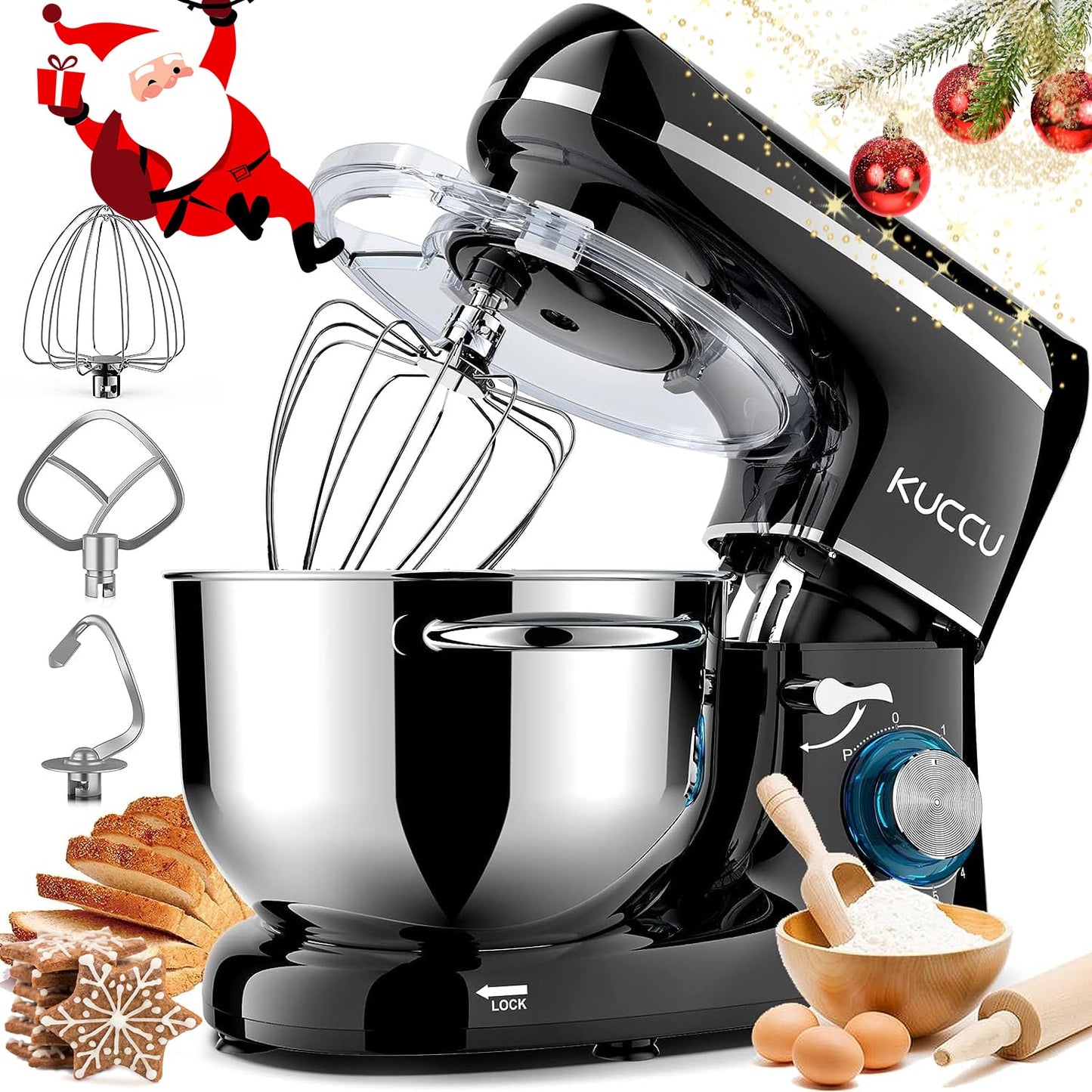 KUCCU Stand Mixer, 6.5 Qt 660W, 6-Speed Tilt-Head Food Dough Mixer, Kitchen Electric Mixer with Stainless Steel Bowl,Dough Hook,Whisk, Beater, Egg white separator (6.5-QT, Black)