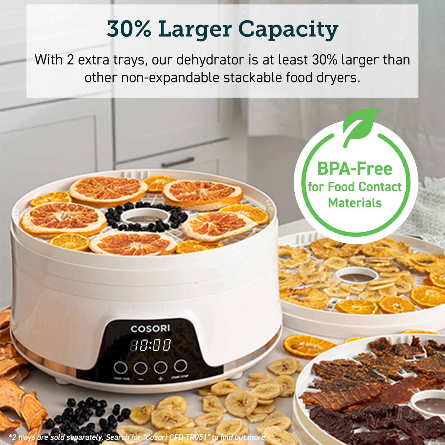 COSORI Food Dehydrator Machine for Jerky, 5 BPA-Free 12.2" Trays with 165°F Temperature Control and 48H Timer, 350W Dryer for Fruit, Herbs, Meat, Veggies and Dog Treats, 50-Recipes Book Included