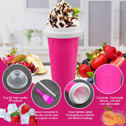 Slushie Maker Cup - DIY Magic Slushy Maker Squeeze Cup, Portable Smoothie Squeeze Cup for Juices, Milk and Ice Cream Make, Double Layer Squeeze Slushy Maker Cup, Birthday Gifts for Friends&Family Pink