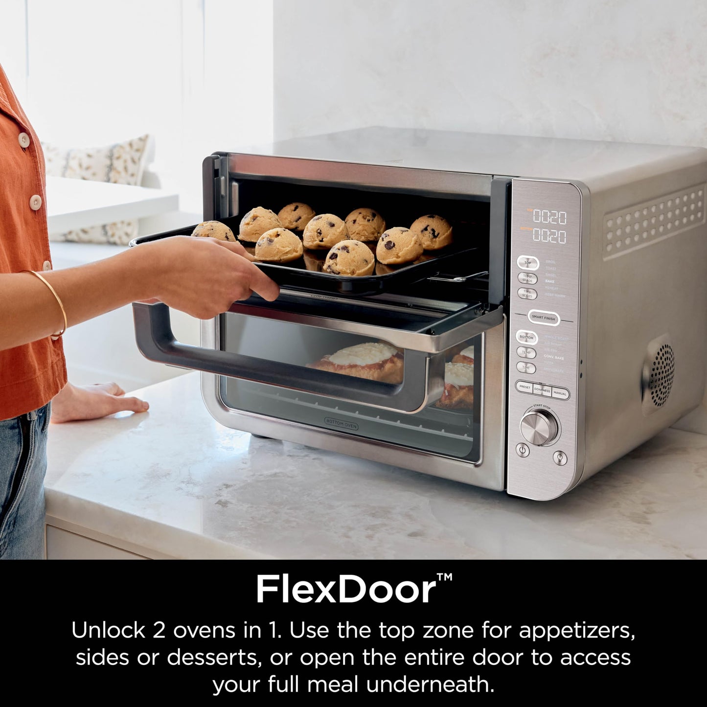 Ninja Countertop Oven Double Stack XL & Air Fryer with Pro Cook System, 12-in-1, Flexdoor, FlavorSeal, SMART FINISH with DualZone Technology, Air Fryer, Bake, Broil, Reheat, Stainless Steel, DCT651