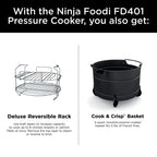 Ninja FD401 LP3 Foodi 12 w 1 Deluxe XL 8 qt. Szybkowar i frytkownica powietrzna, która gotuje na parze, wolno gotuje, przypieka, smaży, suszy i nie tylko, z 5 qt. Koszem na chrupiące produkty, odwracalną półką i książką kucharską, srebrny