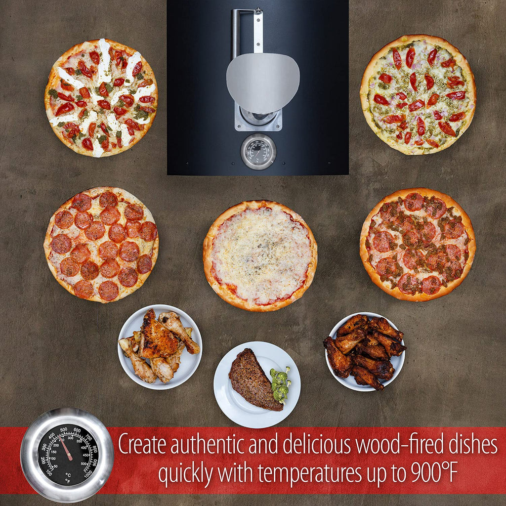 Piec do pizzy Deco Chef Outdoor Pizza Oven z funkcją 2 w 1 do pizzy i grilla, 13-calowy kamień do pizzy, przenośna 3-warstwowa konstrukcja ze stali nierdzewnej, łopatka do pizzy, skrobak do ciasta, łopatka, grill szczelinowy (czarny)