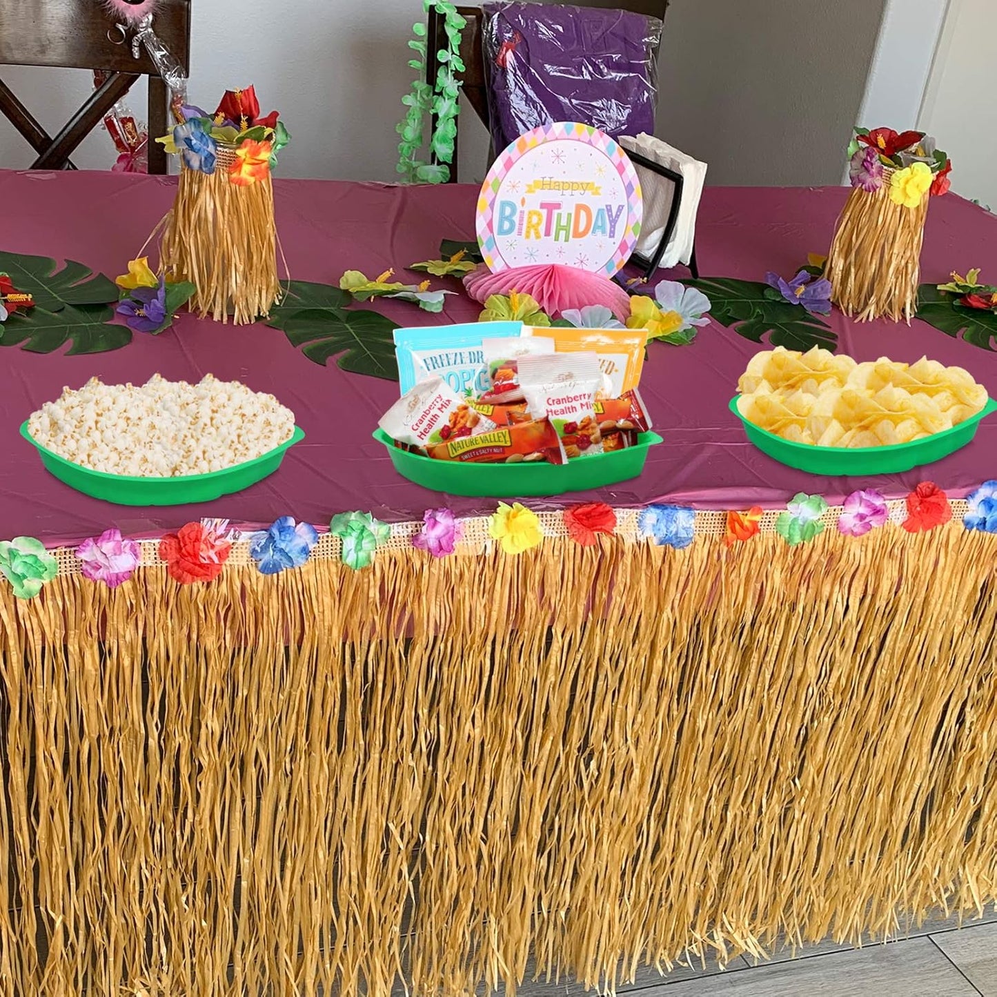 Palm Leaf Serving Trays | 12 Pcs Green Plastic Hawaiian Snack Trays | Luau Party Decorations Serveware | Tropical Party Serving Platter | BBQ, Summer, Beach, Island, Jungle Serving Tray | By Anapoliz