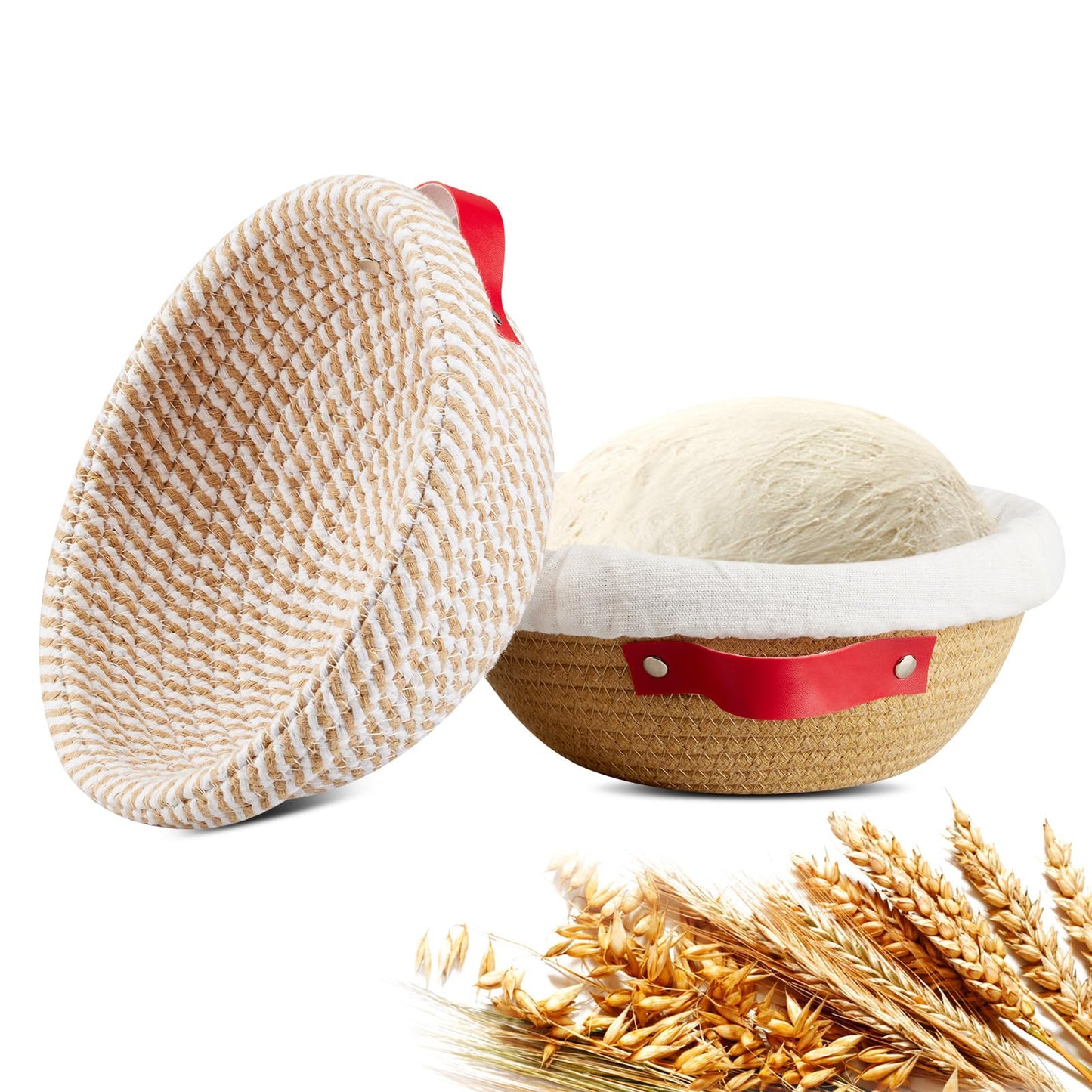 Banneton Bread Proofing Basket Banneton Basket Set Sourdough Proofing Basket Round Proofing Bowls Handmade Rattan Baskets and Liners (Round 9 inch set of 2)