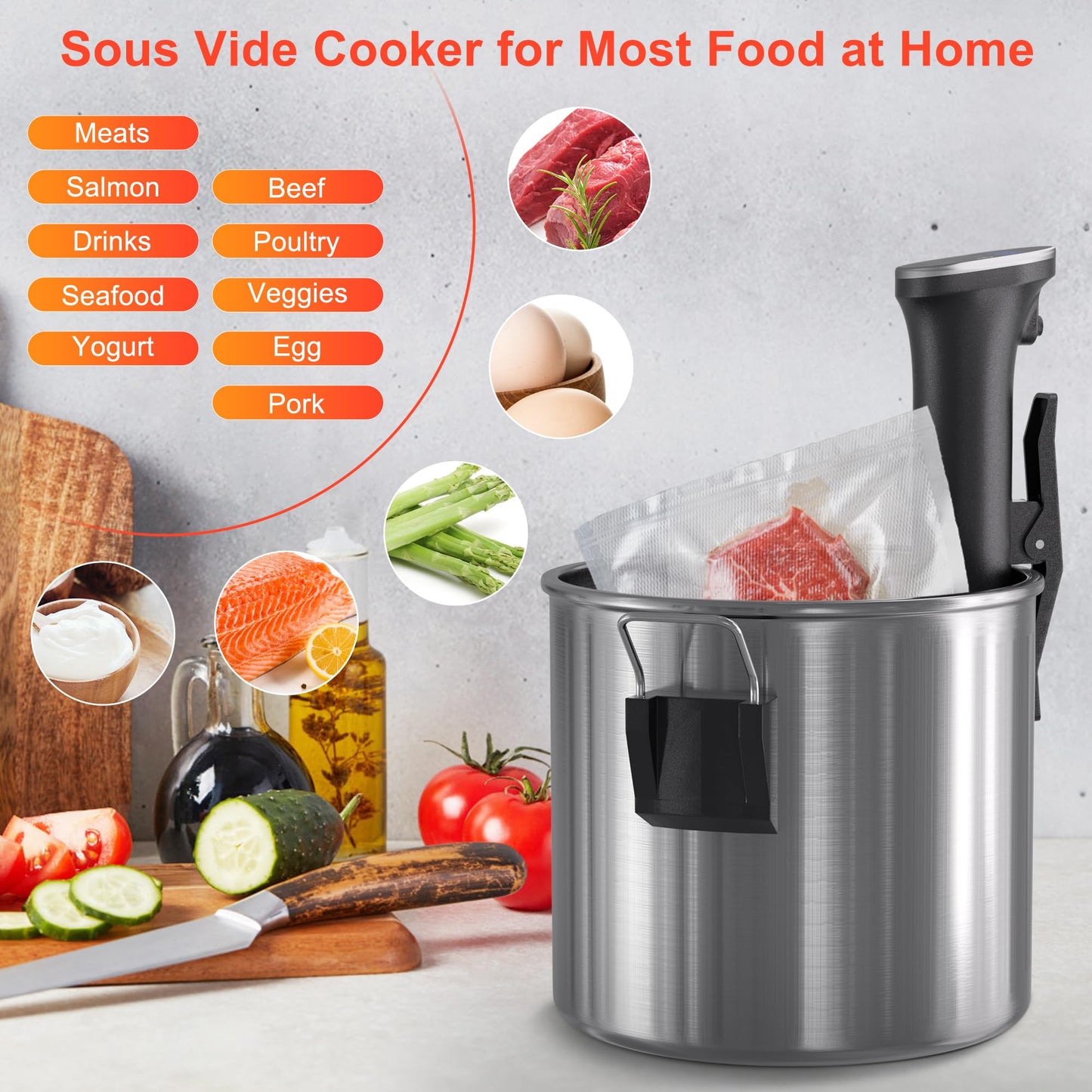 Sous Vide Machine, Sous Vide Cooker 1100W, Sous Vide Precisional Machine, Ultra-quiet Fast-Heating Immersion Circulator Cooker with Touch Control, Accurate Temperature, Time Control, IPX7 Waterproof