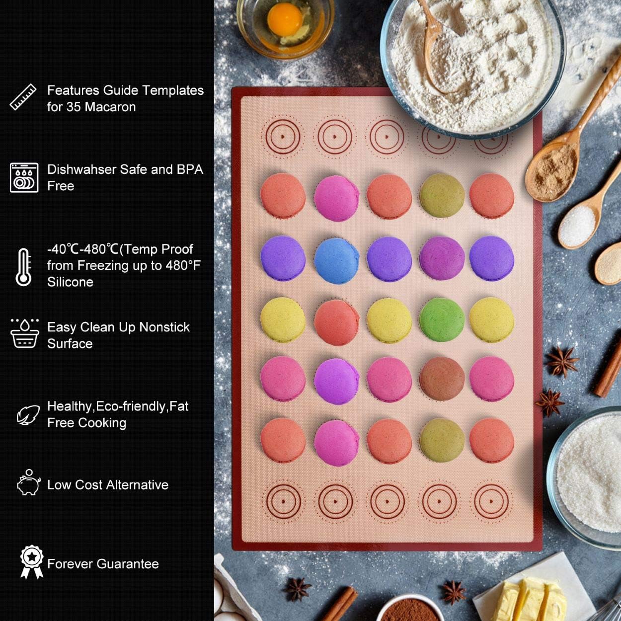 Angadona Macaron Silicone Baking Mats Kit (16pcs set) Macaroon Baking Mat Set of 2 Half Sheet Macaron Silicone Mat Nonstick Macaron Mat Sheet,6 Piping Tip,2 Piping Bag with 3 Bag Tie,2 coupler