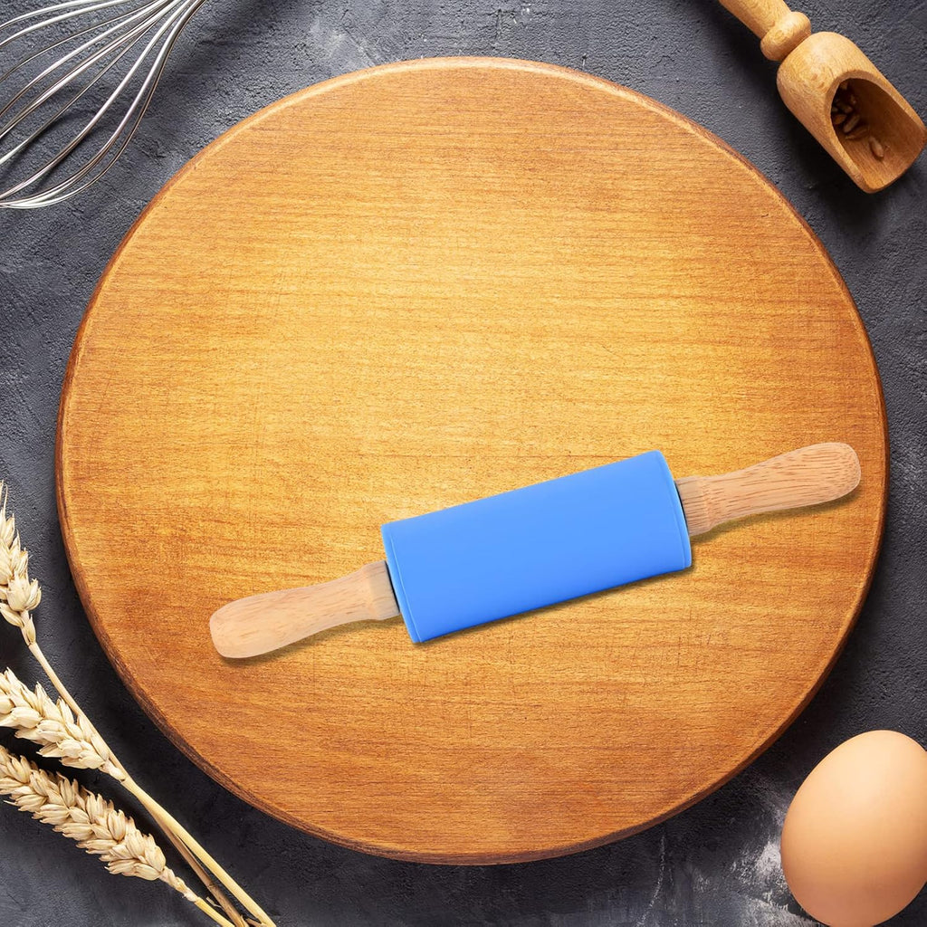 Mini Silicone Rolling Pin for Kids, Non-stick Surface Wood Handle, 9 Inch 2 Pack