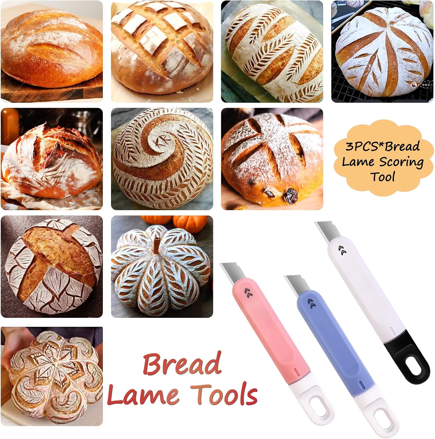 Bread Lame Dough Scoring Tool, 3PCS Retractable Sourdough Scoring Tool, Cutting Bread Scoring Tool, Bread Scoring Knife Razor for Bread Baking, Bread Cooking Supplies Accessories