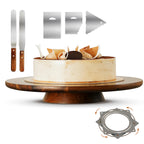 13" Acacia Cake Stand Rotating – Rustic Wood Turntable Pedestal Stands – Wooden Spinning Tables for Food Serving - Round Cake Decorating for Cupcake Dessert Display in Party, Wedding, Birthday