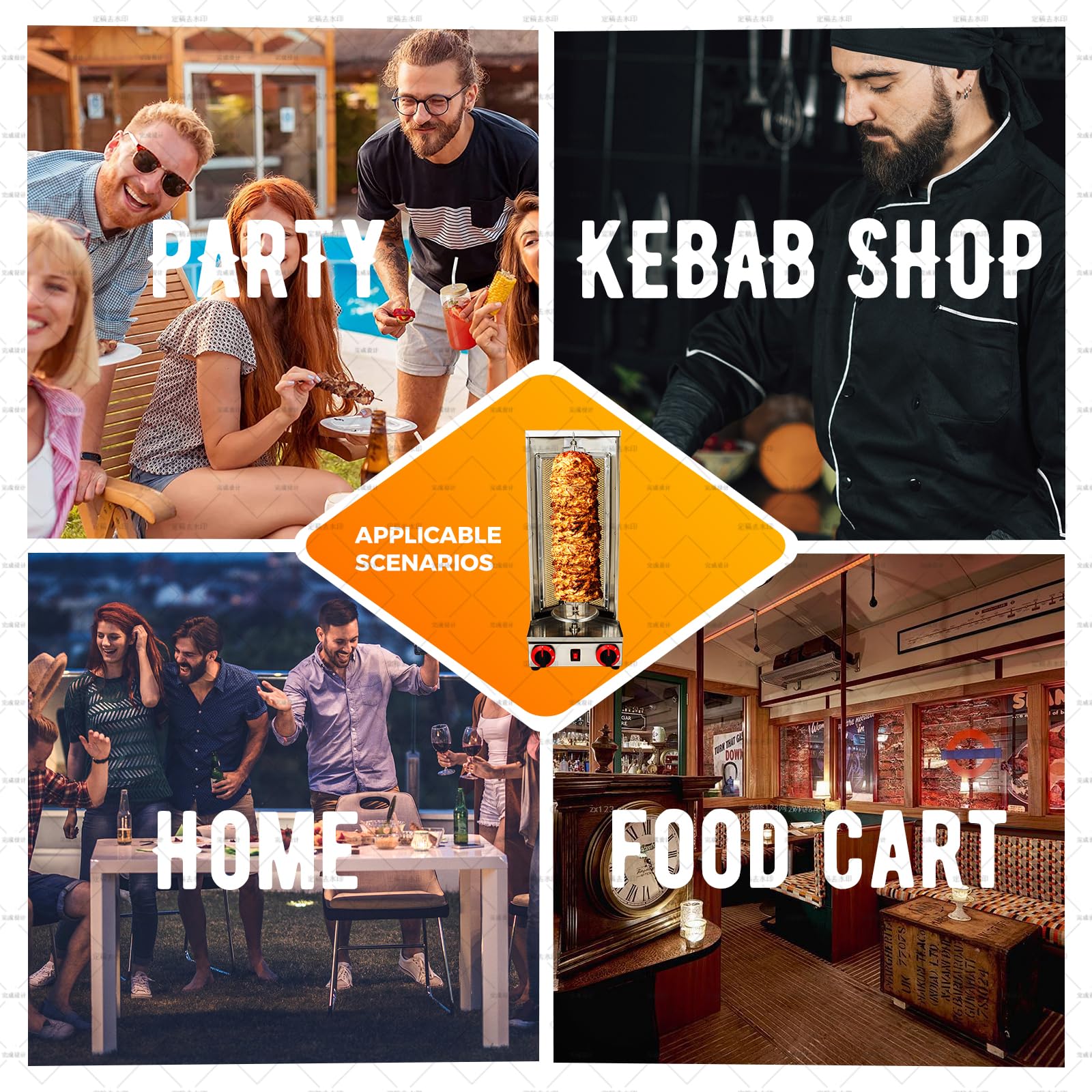 Shawarma Doner Kebab Maszyna Grill Gazowy Pionowy Brojler Gyro Mięso Rotisserie z 2 Palnikami Do Restauracji Dom Ogród