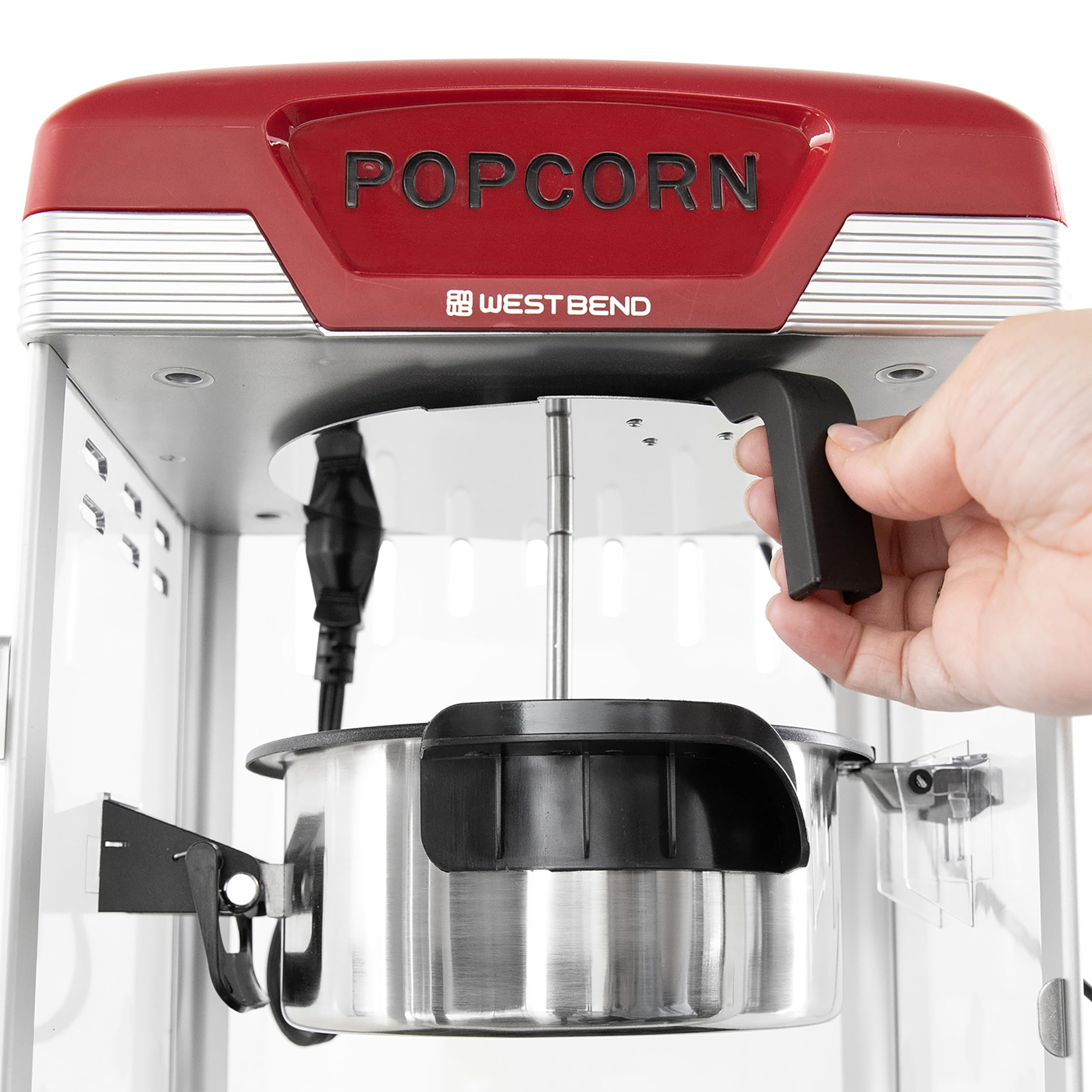 West Bend Stir Crazy Movie Theater Popcorn Popper, wykwintna maszyna do popcornu z nieprzywierającym czajnikiem i łyżką do popcornu do maszyny do popcornu, 4 Qt., czerwona
