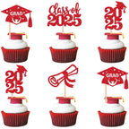 24 PCS 2025 Graduation Cupcake Toppers Glitter Diploma Congrats Grad Cap Cupcake Picks Class of 2025 Cake Decorations for 2025 Graduation Theme Party Supplies Pink