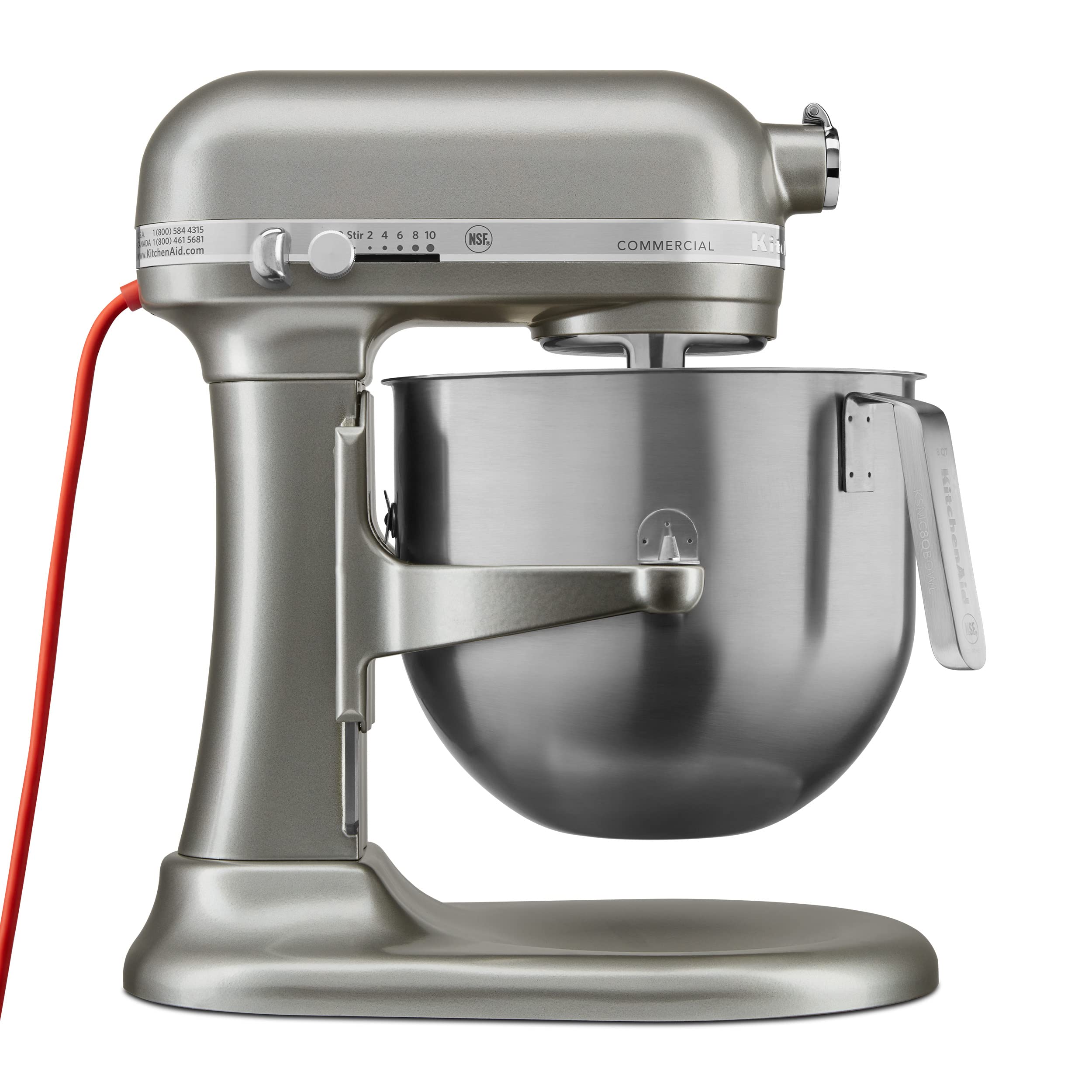 KitchenAid KSM8990CU 8-літровий комерційний настільний міксер, 10 швидкостей, редукторний привід, контурно-сріблястий