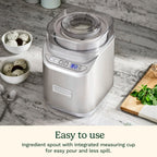 Машина для морозива Cuisinart, 2 кварти, Cool Creations, машина для замороженого йогурту, джелато, сорбету, РК-екран і таймер, нержавіюча сталь, ICE-70P1