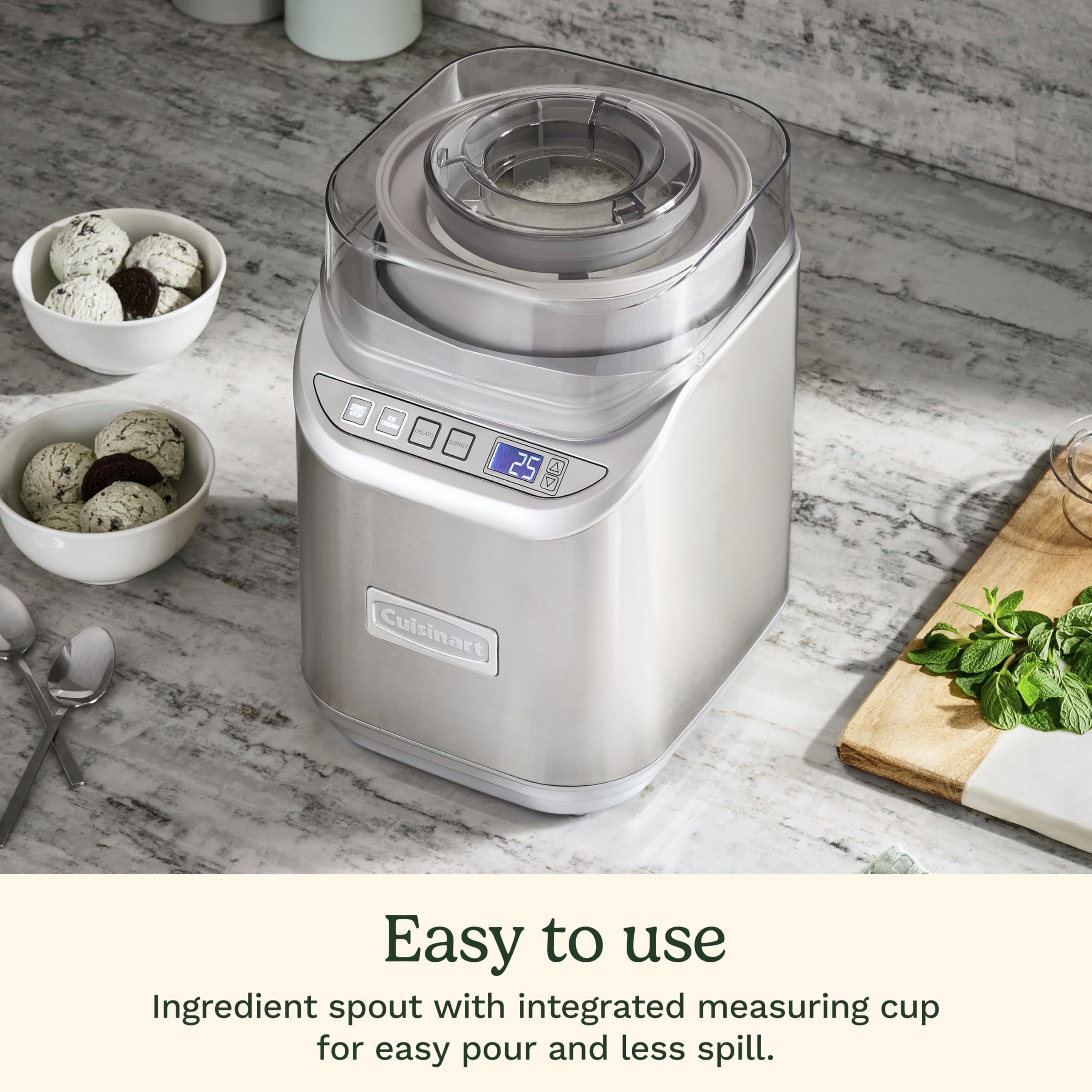 Cuisinart Ice Cream Maker Machine, 2 Quart, Cool Creations Frozen Yogurt, Gelato, Sorbet Maker, LCD Screen and Timer, Stainless Steel, ICE-70P1