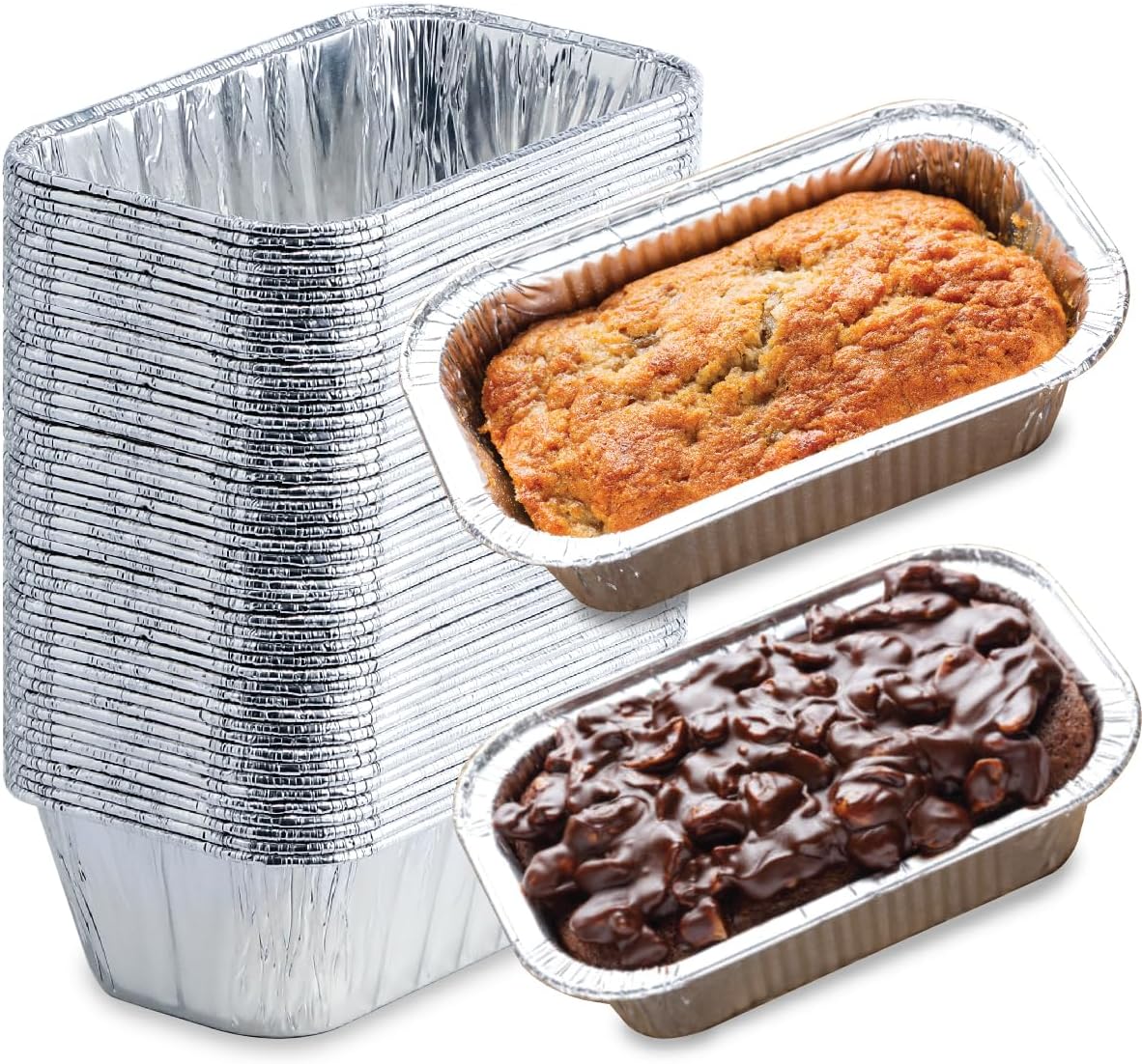 Spare Essentials (55 Pack) 1LB Mini Foil Loaf Pans - 1 Pound Disposable Aluminum Baking Pans for Individual Bread, Cake, Meatloaf - Small Loaf Pans with Liners, Small Bread Tins 6 x 3.5 x 2