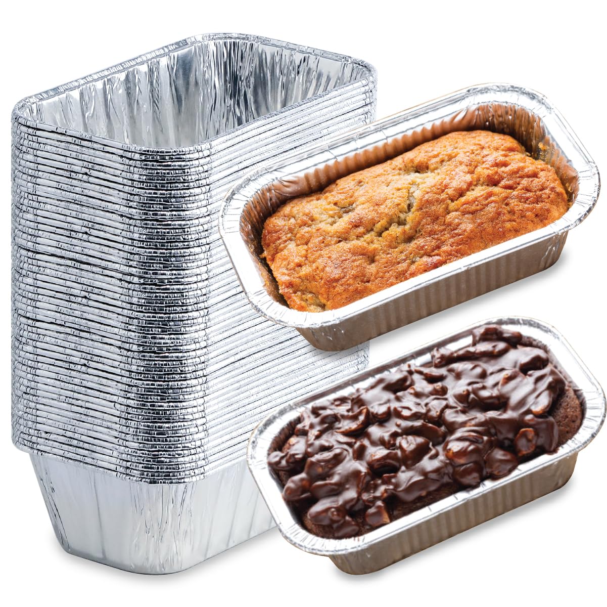 Spare Essentials (55 Pack) 1LB Mini Foil Loaf Pans - 1 Pound Disposable Aluminum Baking Pans for Individual Bread, Cake, Meatloaf - Small Loaf Pans with Liners, Small Bread Tins 6 x 3.5 x 2
