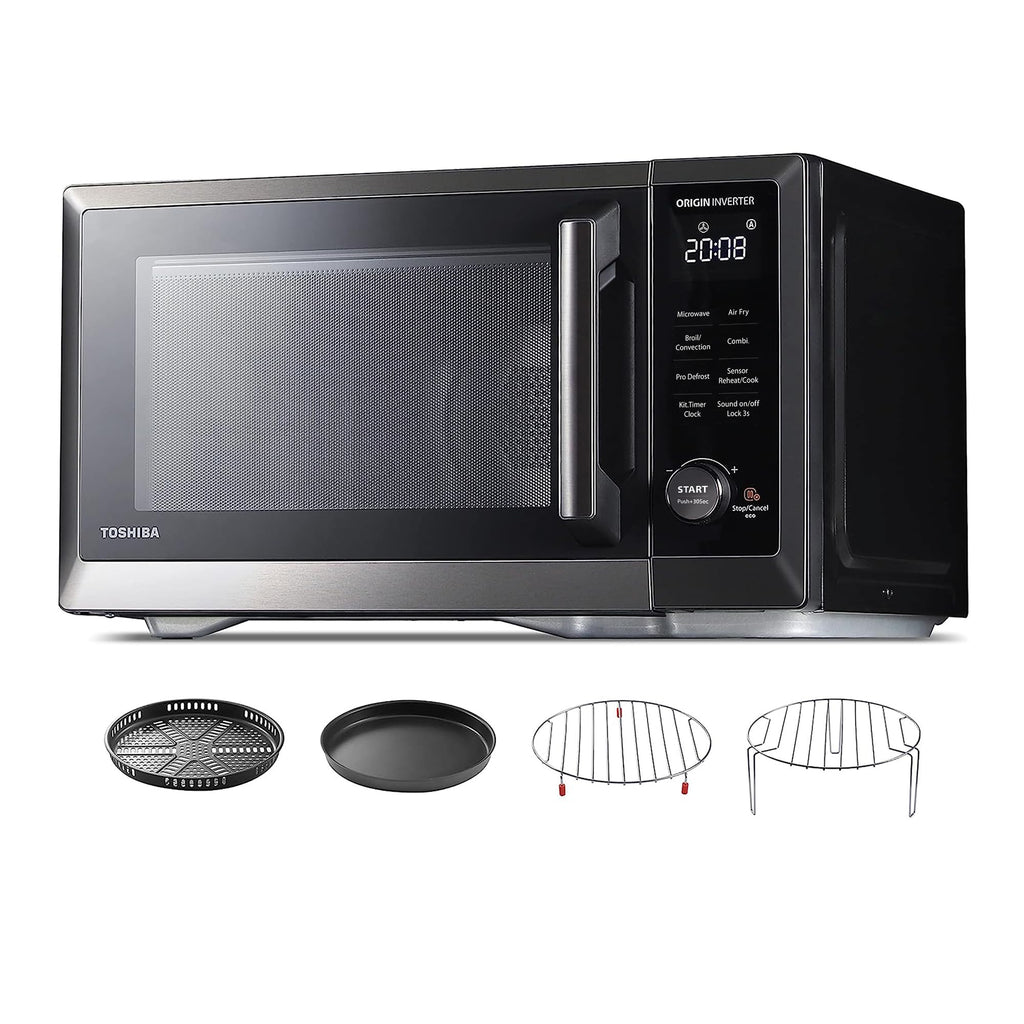 Kuchenka mikrofalowa TOSHIBA Countertop, frytkownica powietrzna Combo, inwerter, konwekcja, grill, Speedy Combi, równomierne rozmrażanie, czujnik wilgotności, funkcja wyciszenia, 27 automatycznych menu i 47 przepisów, 1,0 cu.ft/30QT, 1000 W