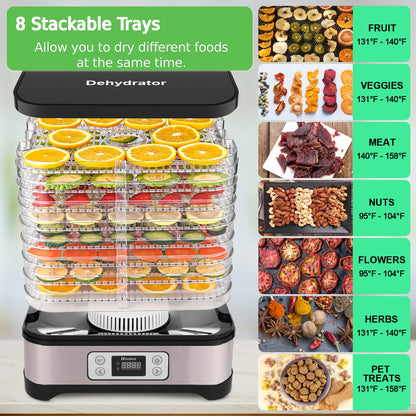 Homdox Food Dehydrator, 8 BPA-Free Trays Meat Dehydrator for Jerky with 72H Timer and Temperature Control, 400W Dehydrator for Food and Jerky, Fruit, Dog Treats, Herbs, Snacks, Fruit Roll Sheet