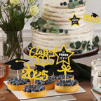 48 PCS Graduation Cupcake Toppers 2025, 6 Style Black and Gold Graduation Cake Toppers, Glitter Design Class of 2025 Toppers Grad Cupcake Picks, Disposable 2025 Graduation Decorations
