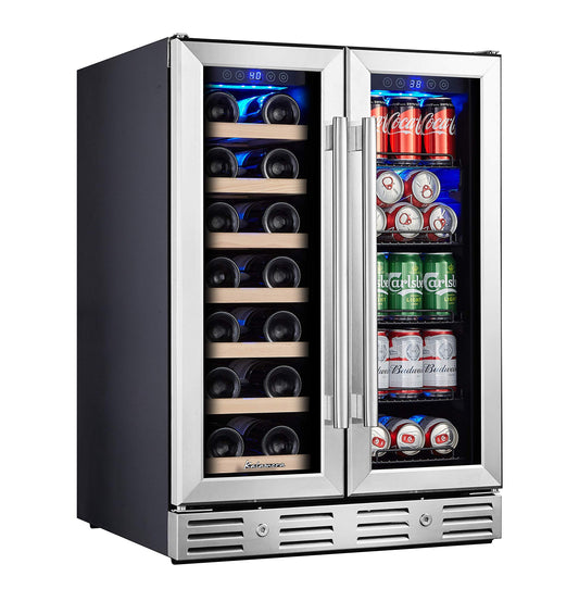 Kalamera Wine and Beverage Refrigerator, 24 inch Wine Fridge Dual Zone Hold 20 Bottles and 78 Cans, Digital Touch Control, Built-In or Freestanding